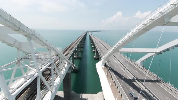 Two huge long bridges on which cars