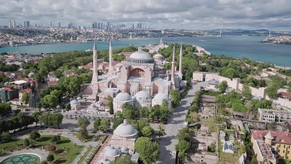 Aerial View of Hagia Sophia Mosque in Istanbul 4K UHD