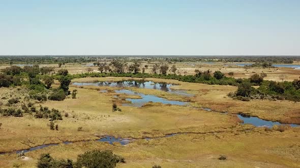 Aerial View of the Waterways and Lagoons Okavango Delta in Botswana, Africa