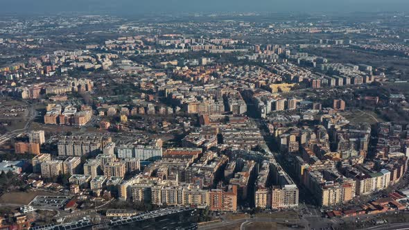 Aerial View of Residential District of Rome, Italy. Tilt Up Panoramic Shot.