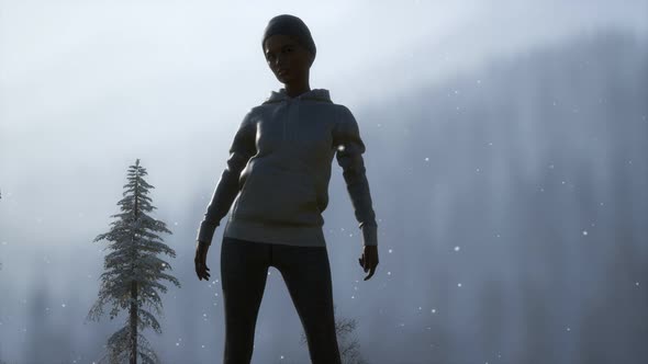 Beautiful Young Woman in Winter Forest alt