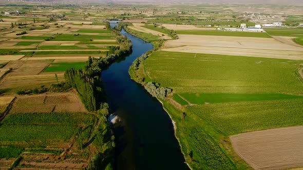 Flying Over River And Fields