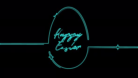 Happy Easter eggs seamless animation with neon lines. Video 4K animation of glowing neon