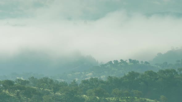 Fog rolls over Portuguese hills early in the morning. Slow TIMELAPSE alt