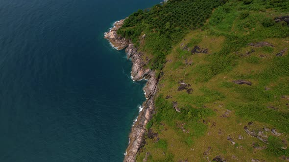 Aerial Drone Footage of Phuket Island in Beautiful Blue Sea with Little Waves in Thailand During Day