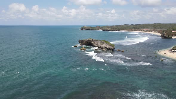 Aerial view of Gunung Kidul Tropical Beach in Indonesia