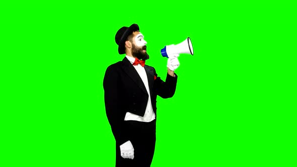 Funny Man Mime Uses Speaker on Green Screen