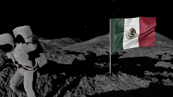 Astronaut Planting Mexico Flag on the Moon