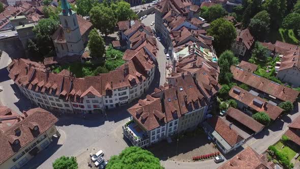 Aerial view with the drone of the ancient city Bern in Switzerland