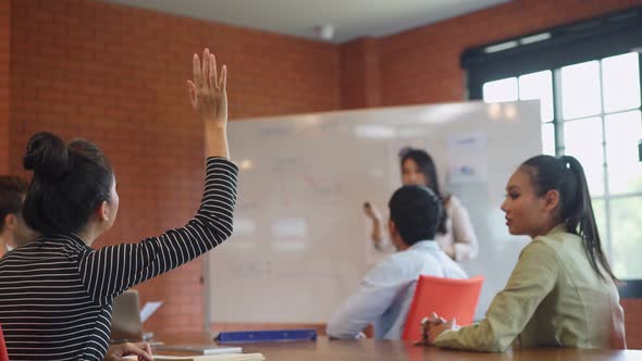 Group of business man and woman people meeting brainstorm and work in office workplace.