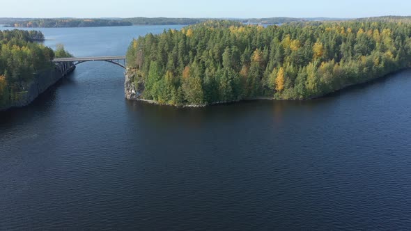 The Aerial View of the Trees on the Side of Lake Saimaa in Finland