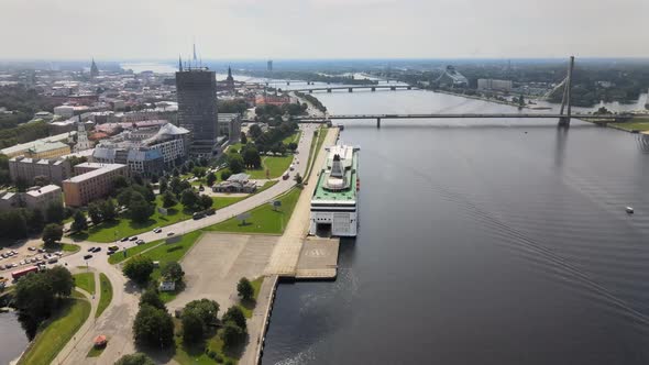 Riga panorama with cruise ship