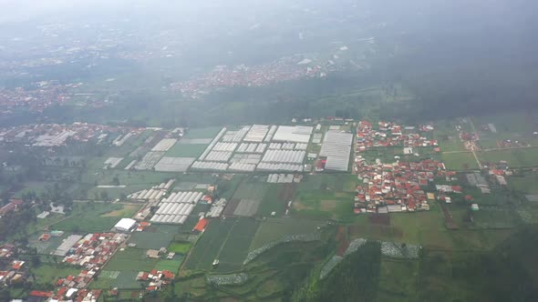 Aerial view of a foggy suburban area in Asia country