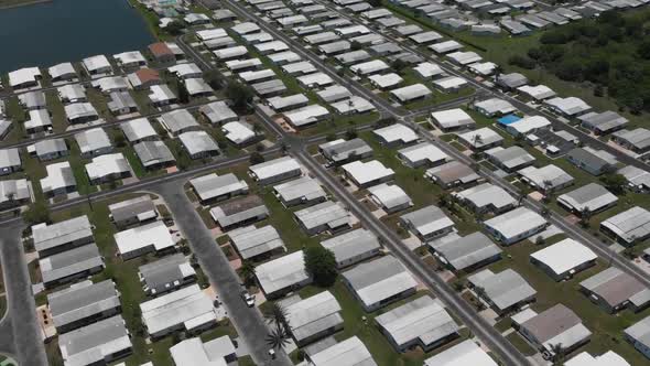 Blocks of double wide mobile homes in South Florida, USA as visible from a drone