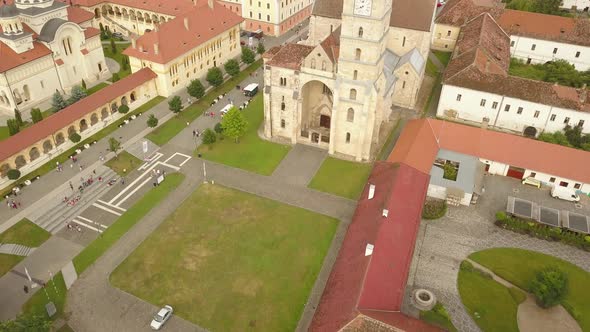 Aerial Moving in Shot of Christian Orthodox Church in Citadel Alba-Carolina ,Alba Iulia, Romania