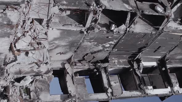 Vertical Video of a House Destroyed By the War in Ukraine