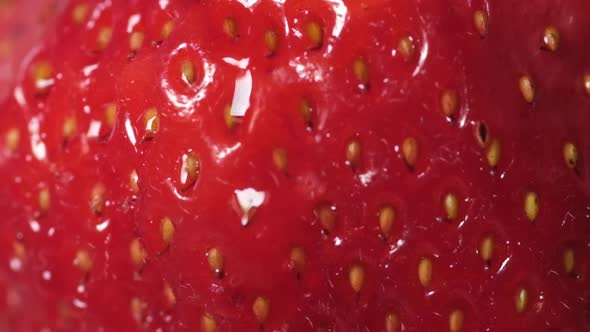 Drop of Water Dripping on a Large Ripe Strawberries