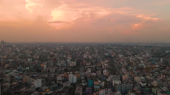 Aerial of a gorgeous pink sky over the Dhaka metropolitan region-Bangladesh