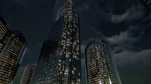 Glass Skyscrpaer Office Buildings with Dark Sky