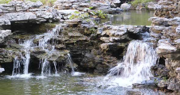 Waterfall rock stone in garden