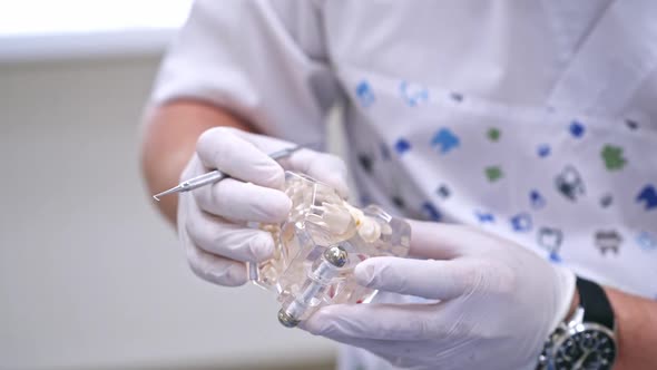 White medical gloves on male doctor's hands.