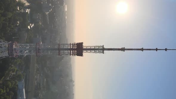 Vertical Video  TV Tower in the Morning at Dawn in Kyiv Ukraine