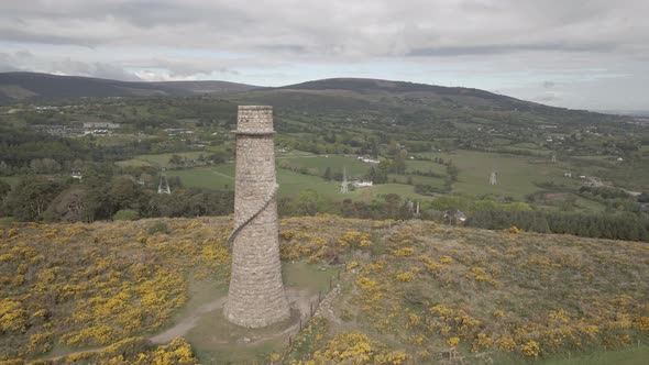 Ruin Of The Flue Chimney At Ballycorus Leadmines Near Carrickgollogan Hill In Dublin, Ireland. - aer