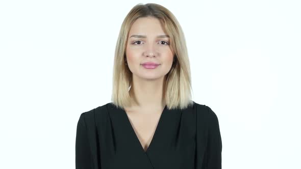 Yes Gesture, Young Girl on White Background