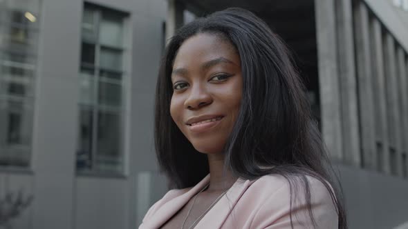 Pretty Young Black Girl Stands On The Street