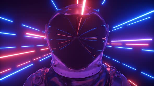 Astronaut in Neon Space Closeup