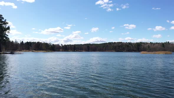 Aerial Drone Of Lake Against Sky