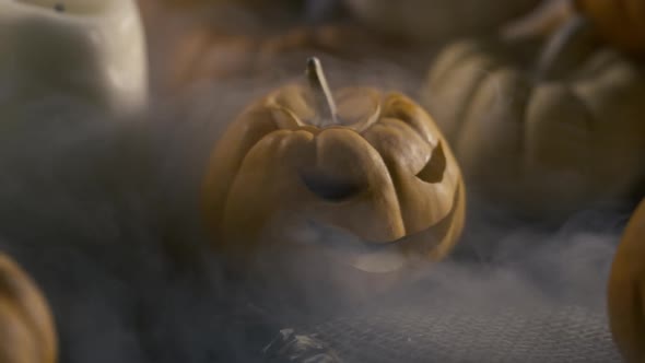 Scary Fog With Halloween Pumpkins