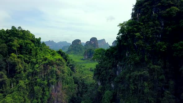 Aerial Shot of Massive Rocks Mountains Krabi Thailand