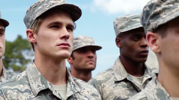 Military soldiers standing in boot camp