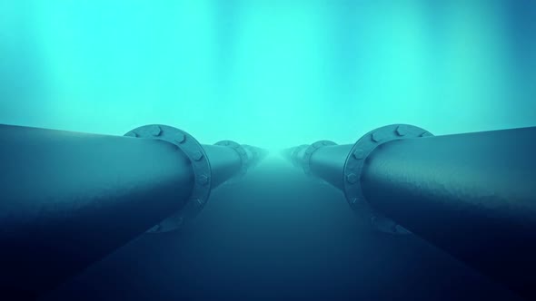 Animation of the underwater pipeline on the bottom of sea or ocean. Loopable. HD