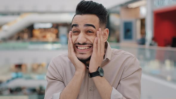 Happy Emotional Enthusiastic Surprised Shocked Amazed Indian Hispanic Arabian Man Manager Male Guy