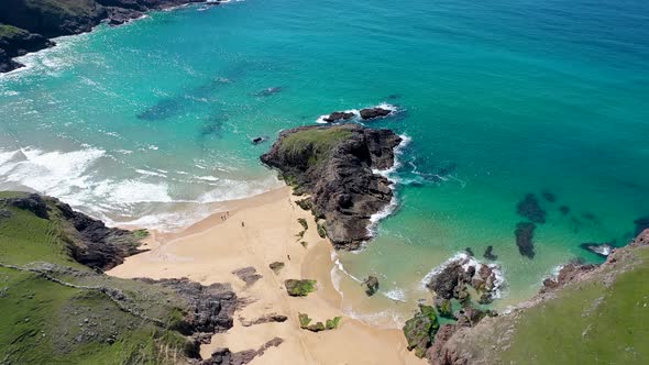 Aerial View of the Murder Hole Beach Officially Called Boyeeghether Bay in County Donegal Ireland