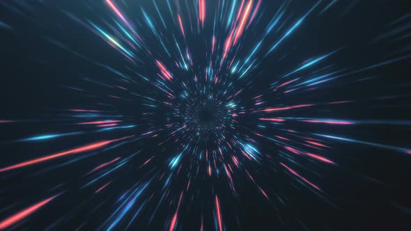 Abstract Flight in Retro Neon Hyper Warp Space in the Tunnel