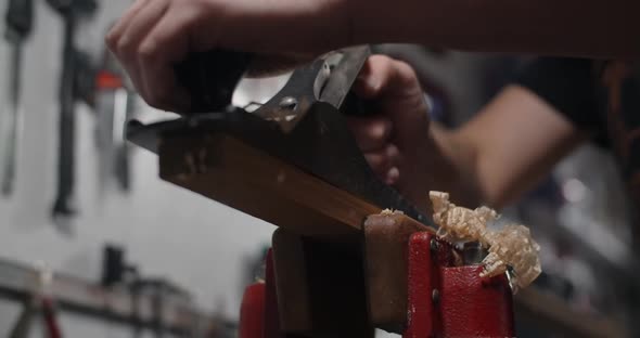 Luthier Uses Hand Plane for Wood Processing at His Workshop