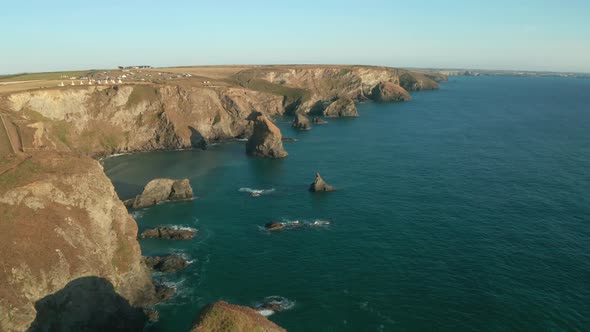 Aerial view of Bedruthan Carnewas, Cornwall, UK.