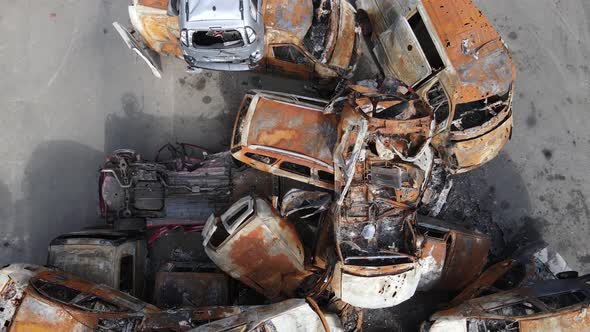 Shot and Burned Cars After the Fighting in the City of Irpin Ukraine