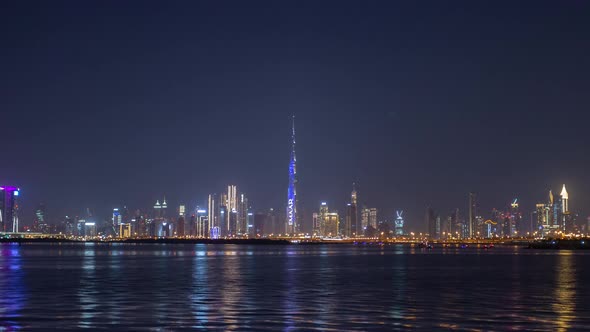 View of Burj Khalifa From the Dubai Creek Harbour NYE Skydivers Timelapse