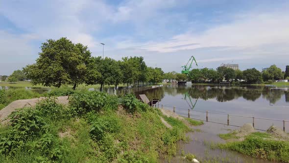 Video of flooded soccer field during flood on the Rhine River