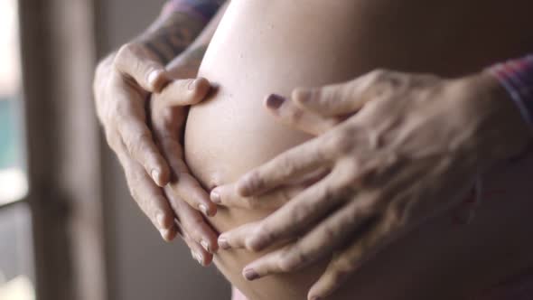 Mom and Dad Hands on Pregnant Tummy