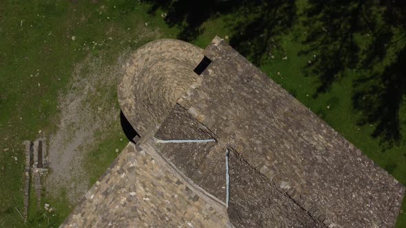 Cenital drone view of a mountain church