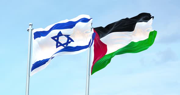 Israel flag vs Palestine flag waving 4k