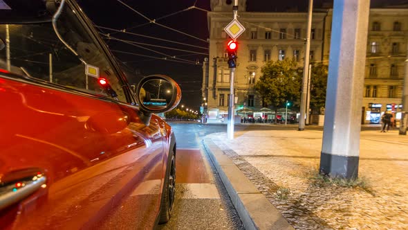 Car Moves at Fast Speed at the Night Streets Timelapse Hyperlapse Drivelapse