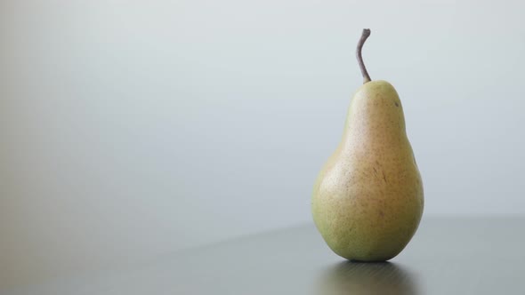 Single fruit  from genus Pyrus 4K 2160p UltraHD tilting footage - Organic pear with peduncle on the 