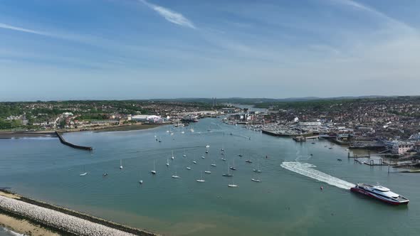 Cowes and East Cowes Town on the Isle of Wight Aerial View