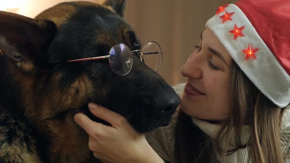 Cute Happy Young Woman Spending Time with Her Dog